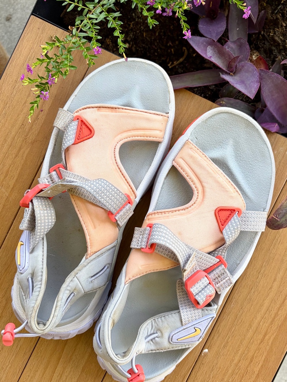 Nike Kids Peach and Light Gray Adjustable Sport Sandals